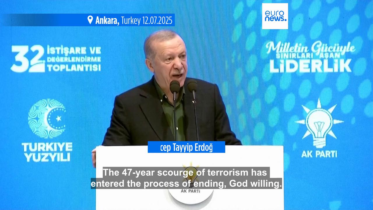 'Video thumbnail for Turkey's leader says PKK disarmament opens 'new page in history' after group lays down arms'