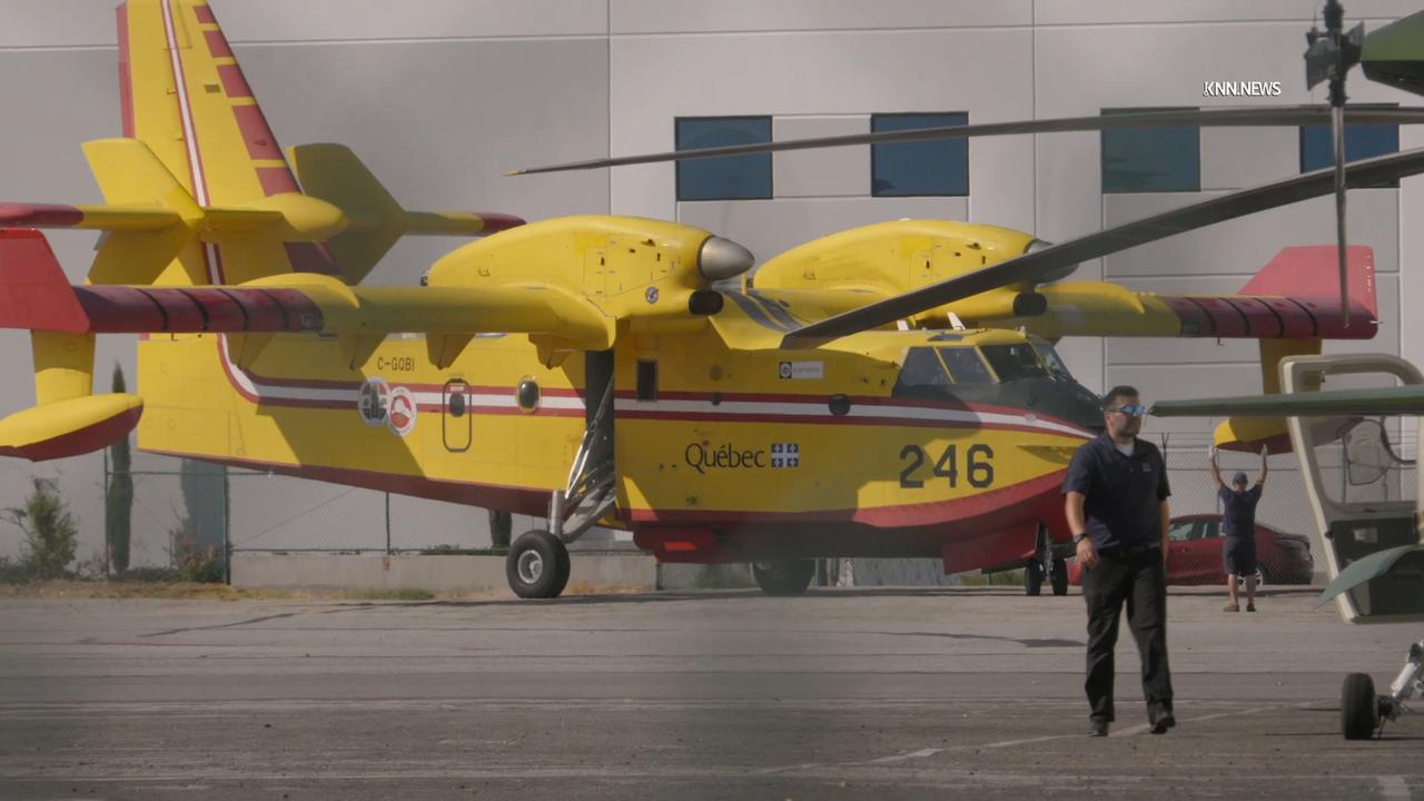 Video thumbnail for US, Los Angeles: Van Nuys Canadian Super Scoopers Arrive To Aid Amid Trade Tensions with USA.