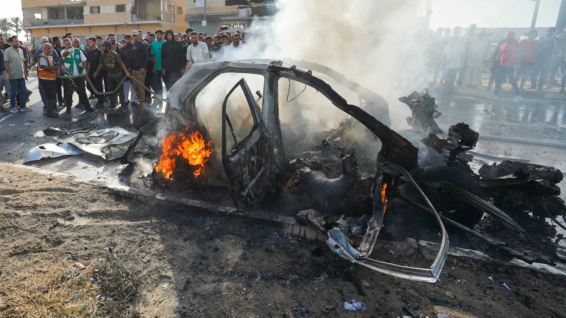 Video thumbnail for Israeli attack on car in central Gaza kills at least two Palestinians