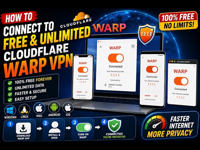 Video thumbnail for How to Connect to FREE & UNLIMITED Cloudware WARP VPN in Windows,Linux,Mac & Mobile
