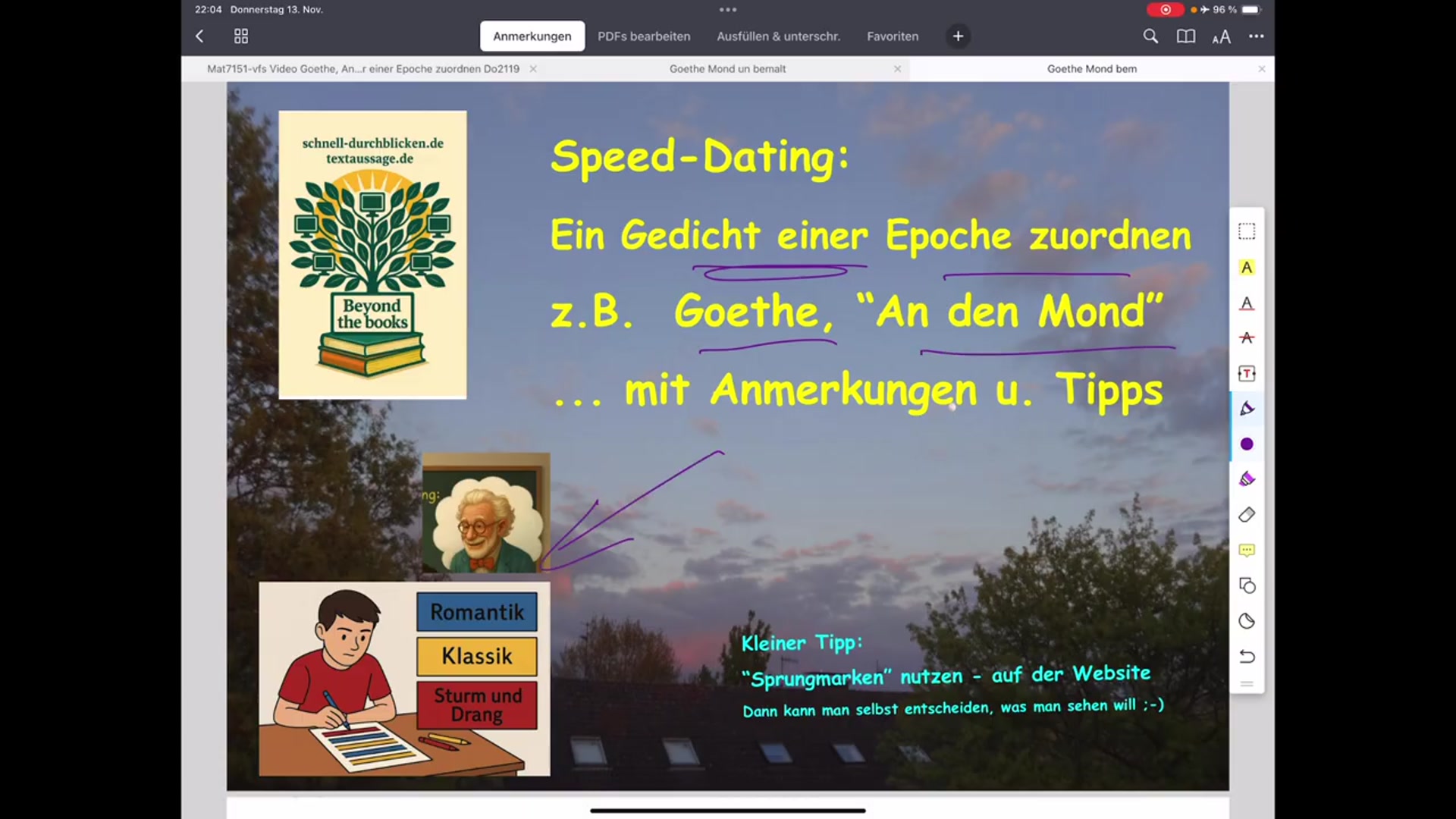 Video thumbnail for Speed-D: Gedicht und Epoche: Goethe, "An den Mond" und "Sturm und Drang" sowie ein bisschen Klassik