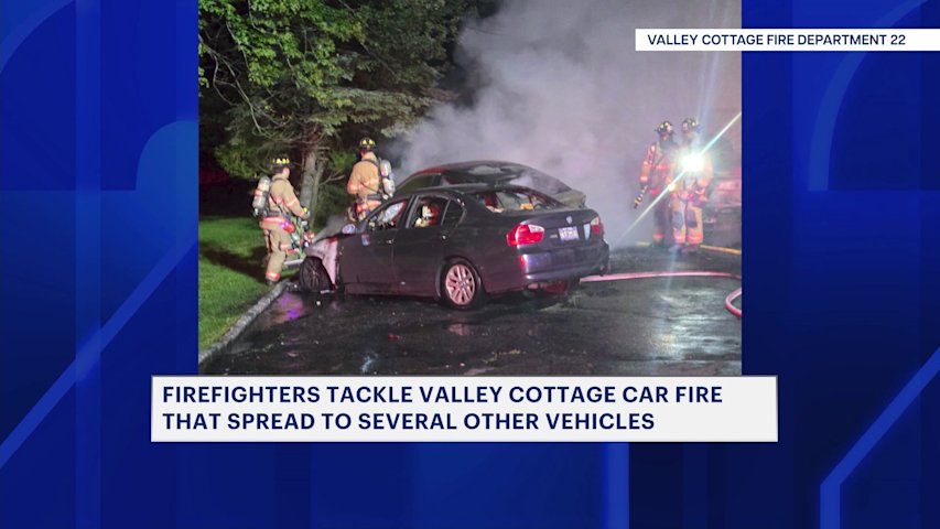 Video thumbnail for Fire that damaged several cars stopped before reaching Rockland County home
