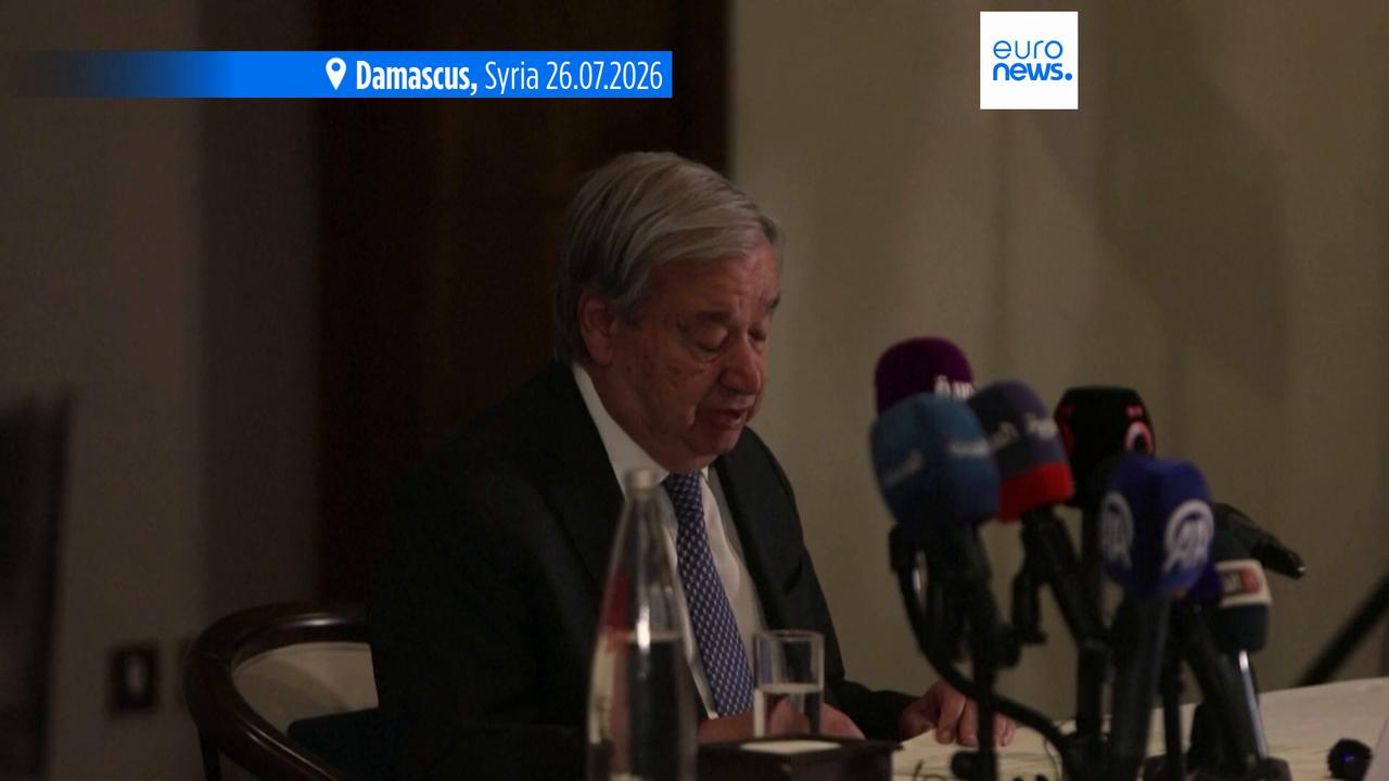 Video thumbnail for UN chief calls for end of all sanctions on Syria during second day of visit