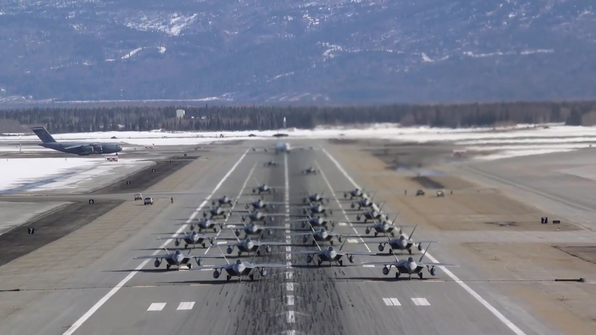 'Video thumbnail for F-22 Raptor Elephant Walk • Mass Formation & Takeoff'