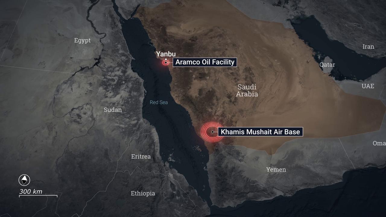 Video thumbnail for Saudi Arabia: MOTION GRAPHIC - Yemen’s Houthis say missile, drone attacks targeted Saudi Aramco facility and air base.