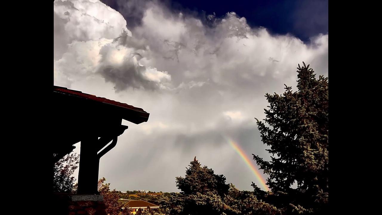 Video thumbnail for US: Double Rainbow Appears Over Golden After Storm Delays Rockies Game at Coors Field.