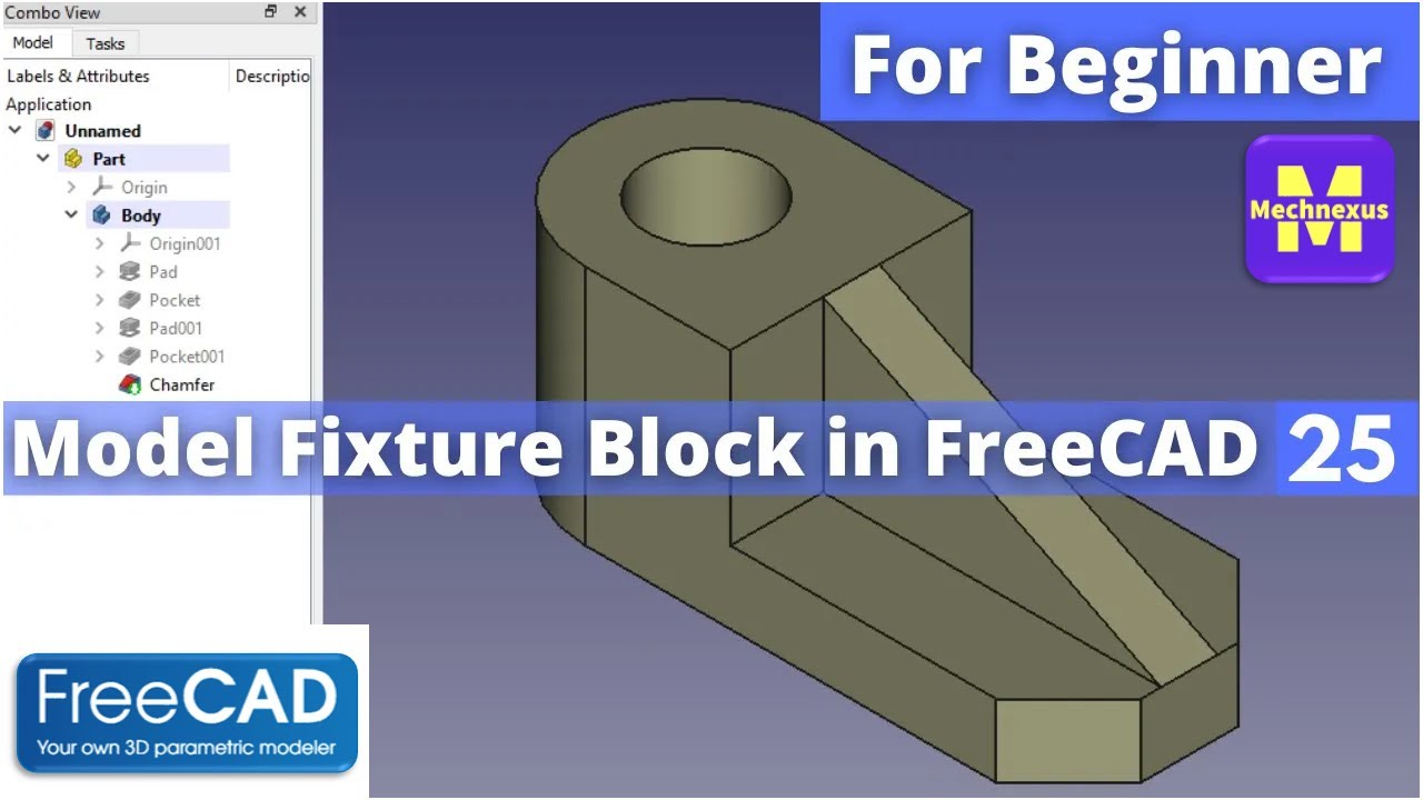 Video thumbnail for Model Fixture Block in FreeCAD : (Gallery Serial No.2) |FreeCAD | Mechnexus |