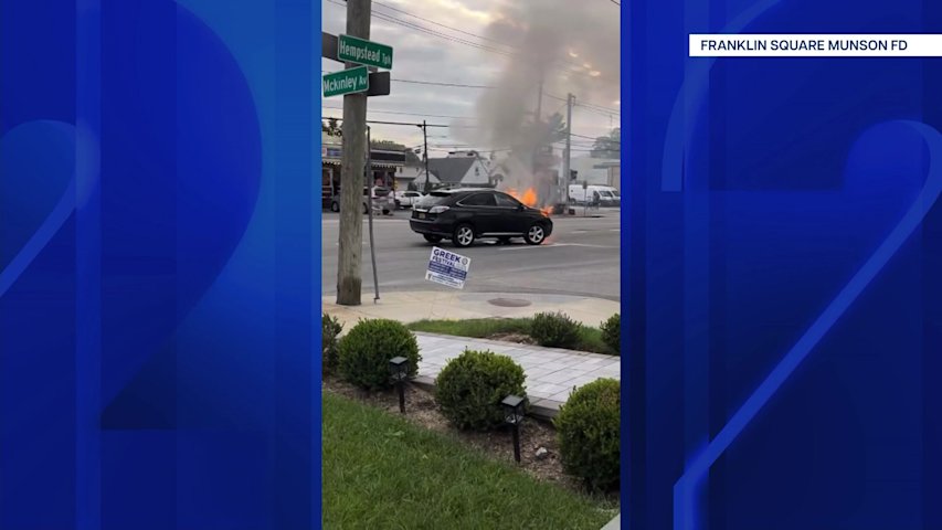 Video thumbnail for Car bursts into flames in Franklin Square