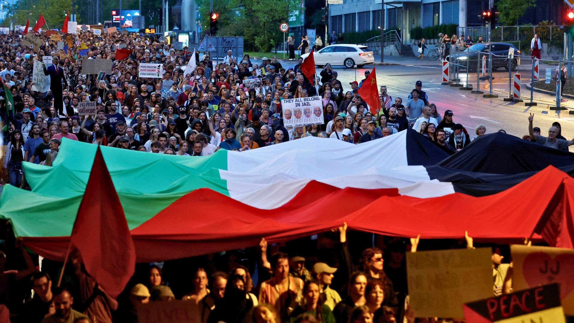 Video thumbnail for Slovenians protest Israeli embassy opening in Ljubljana over Gaza genocide