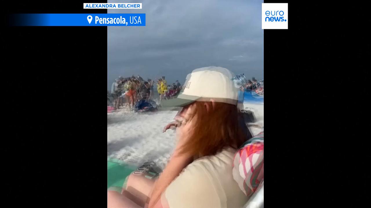 Video thumbnail for Watch: US Navy Blue Angels' low flyover leaves beachgoers stunned