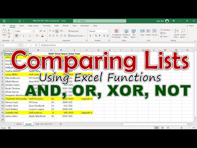 Video thumbnail for Comparing Two or More Lists using AND, OR, XOR and NOT Functions in Excel