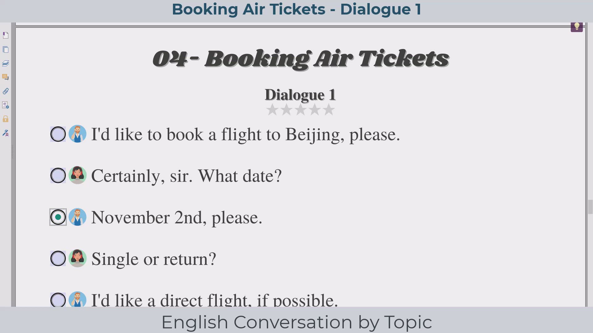 Video thumbnail for English Conversation by Topic - Booking Air Tickets
