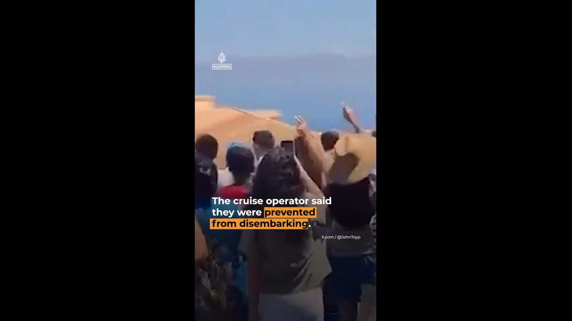 'Video thumbnail for Greek island residents stop Israeli cruise ship docking'