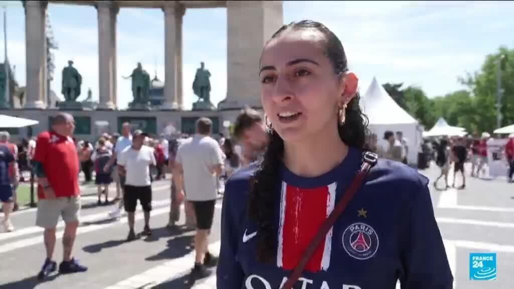 Video thumbnail for PSG and Arsenal supporters arrive in Budapest for Champions League final