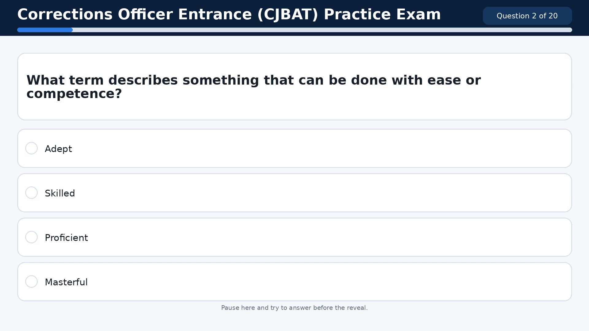 Video thumbnail for Corrections Officer Entrance (CJBAT) Practice Exam