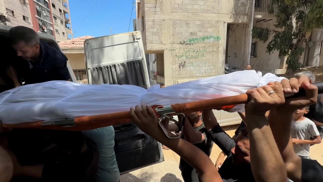 Video thumbnail for Funeral held for 9 Palestinians killed in Israeli strikes on Gaza City.