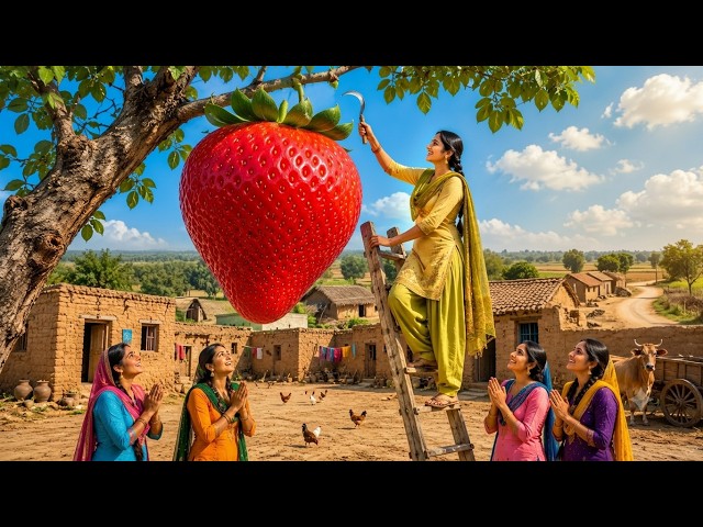 Video thumbnail for 🍓 Giant Strawberry Celebration In Village 😍✨ #Strawberry #village