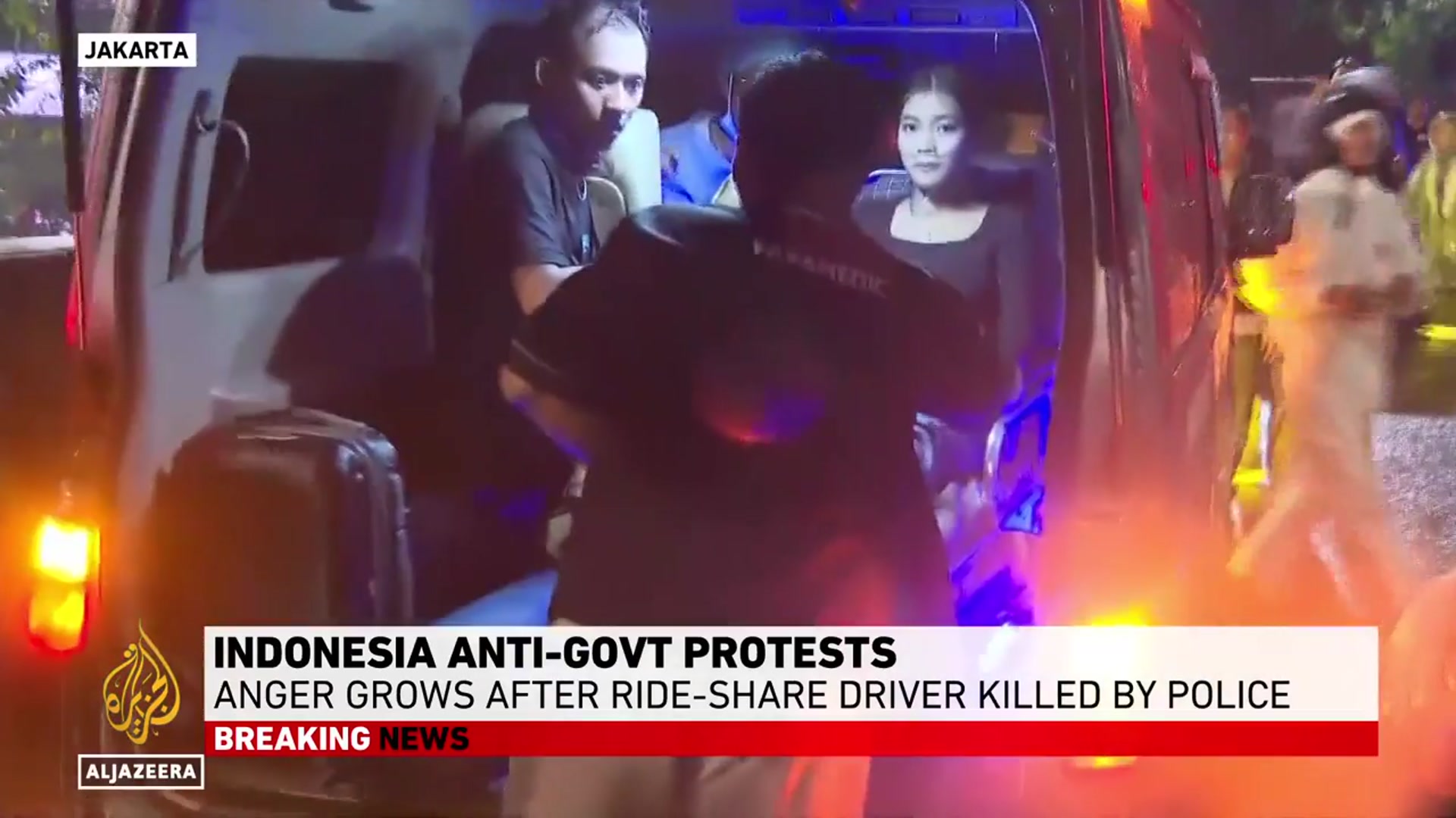'Video thumbnail for Indonesia anti-govt protests: Anger grows after ride-share driver killed by police'