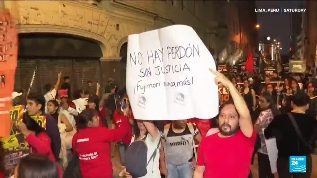 Video thumbnail for "Fujimori never again!" Protesters fill streets of Lima ahead of Peru presidential elections
