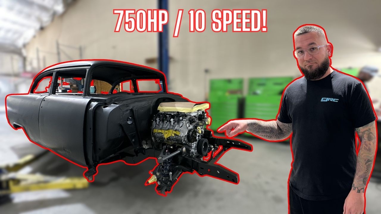 Video thumbnail for Mr. Sam's 55 Dream Build. Fitting Chassis and Installing Engine & Trans!