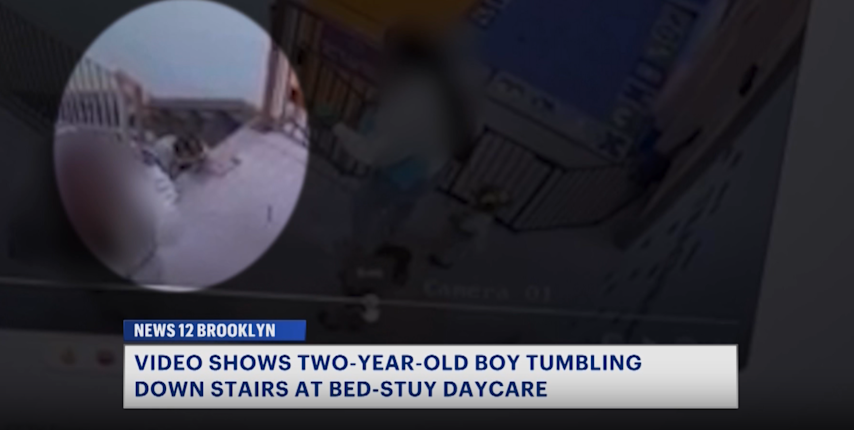Video thumbnail for Brooklyn mother outraged after video shows toddler tumble down stairs at Bed-Stuy daycare