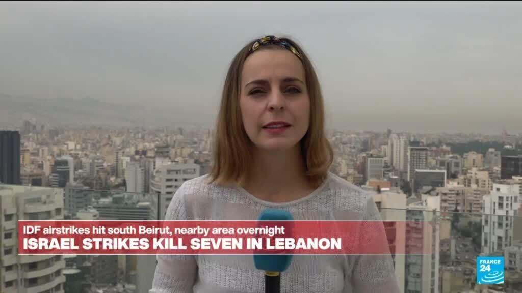 Video thumbnail for Lebanon says Israeli strikes on Beirut area kill 7