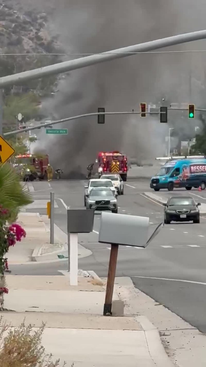 Video thumbnail for Firefighters Battle Burning Hay Truck in Morongo Valley