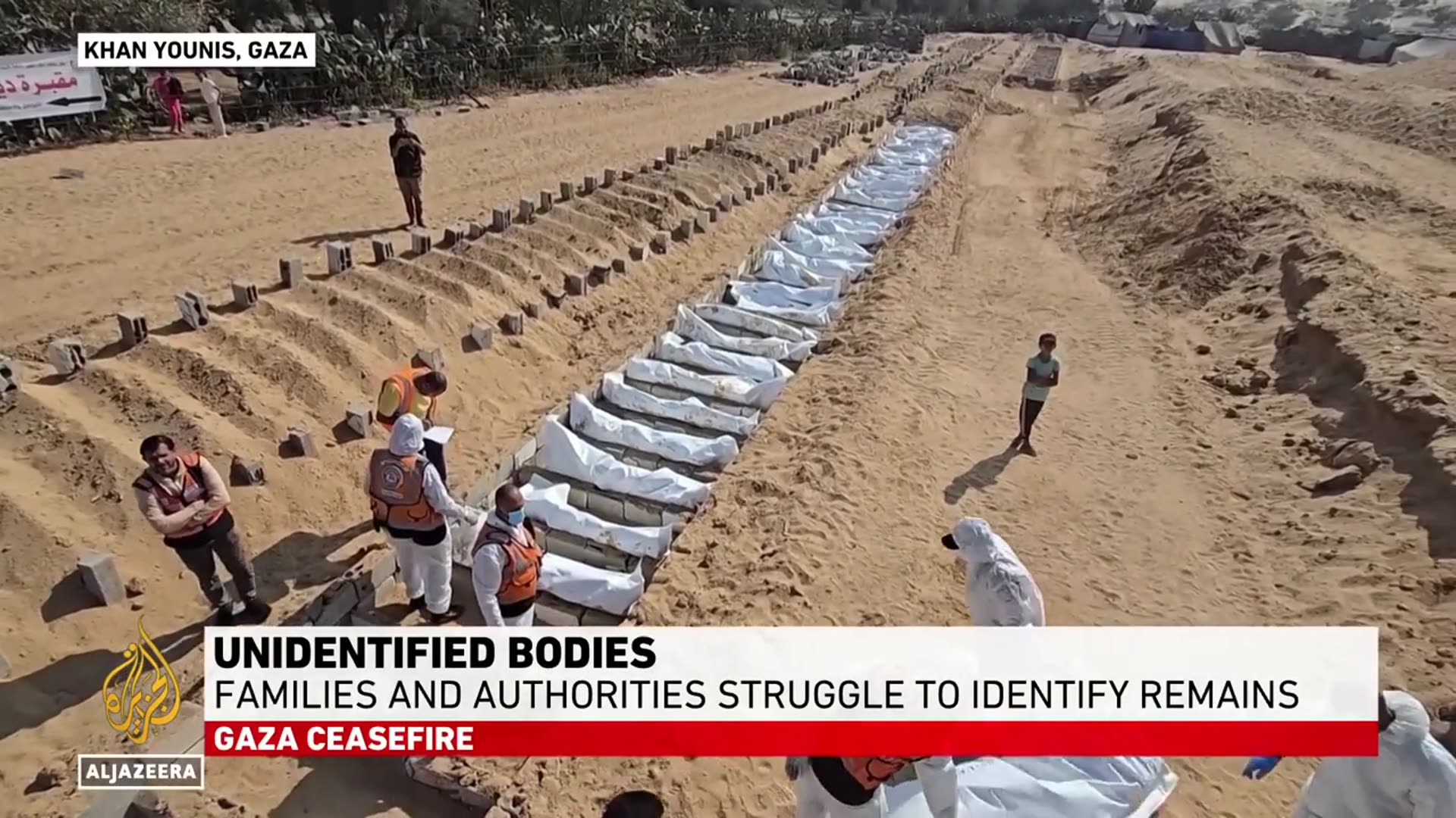 'Video thumbnail for Families in Gaza emotionally struggle to identify bodies of loved ones returned by Israel'