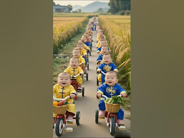 Video thumbnail for Group of Cute Babies Riding Bicycles | Funnies and Cutest Ai Animated Short #trendingshorts