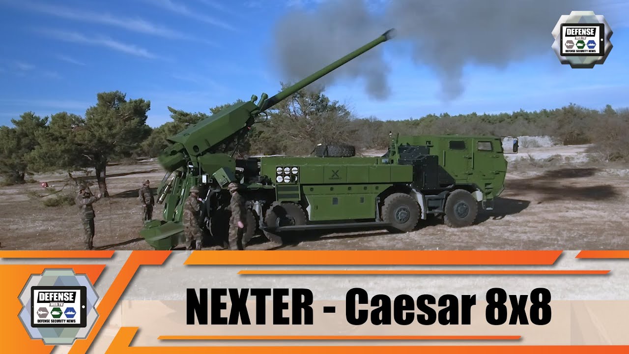 Video thumbnail for 8x8 wheeled self-propelled howitzer 155m CAESAR Nexter Systems truck with artillery systems France