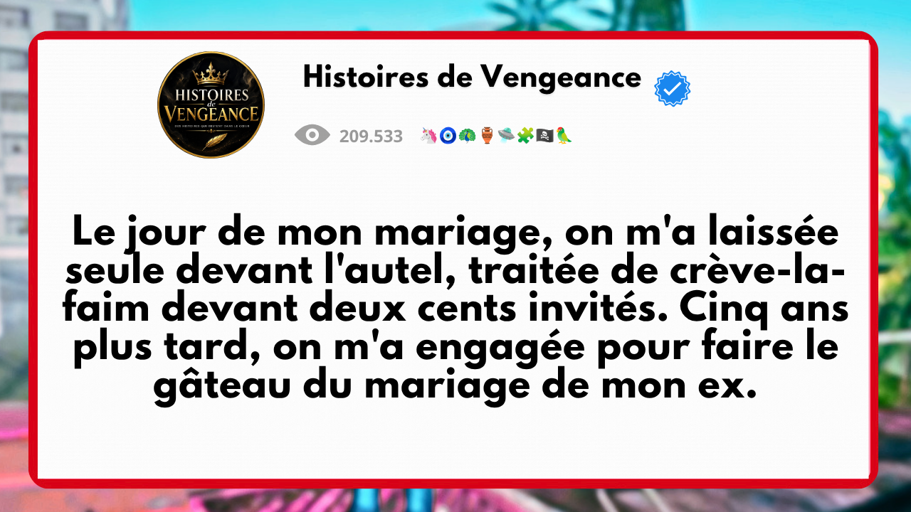 Video thumbnail for Le jour de mon mariage, on m'a laissée seule devant l'autel, traitée de crève-la-faim devant deux cents invités. Cinq ans plus tard, on m'a engagée pour faire le gâteau du mariage de mon ex.
