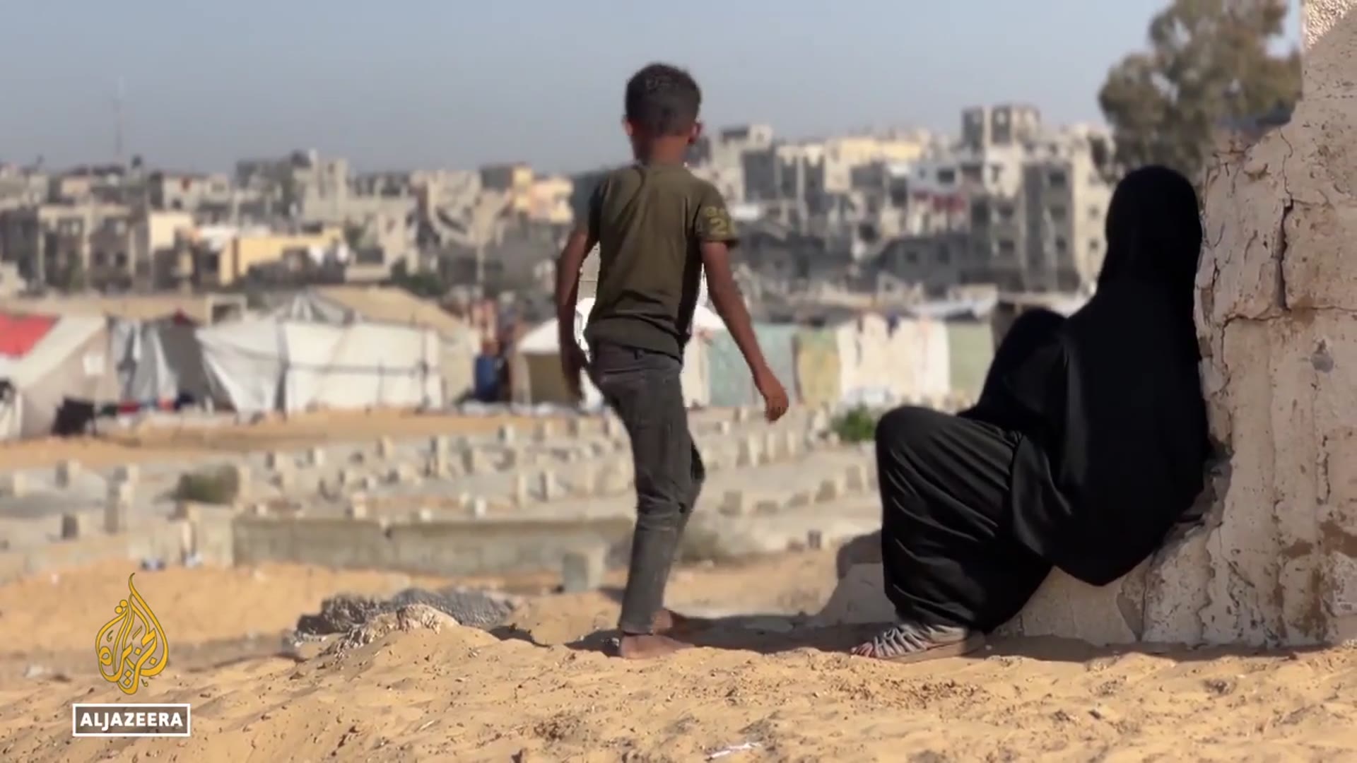 'Video thumbnail for Living next to the dead: Gaza graveyards become the only refuge for displaced Palestinians'