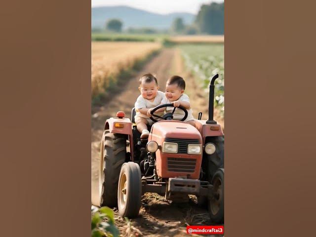 Video thumbnail for Cute Babies Driving Tractor in Village looks so funny #driving #funny #baby #cute