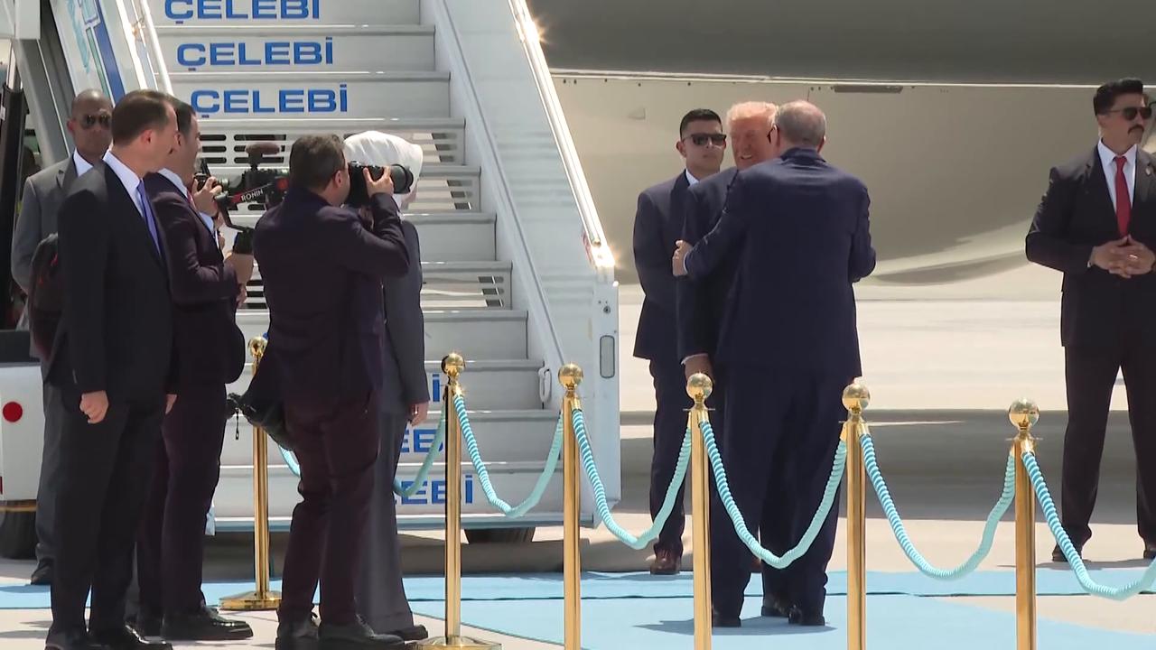 Video thumbnail for Türkiye: Turkish President Erdogan welcomes Trump in Ankara.