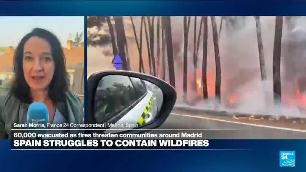 Video thumbnail for 'Firefighters are hoping that more of those fires don't join up': Spain steps up wildfire response