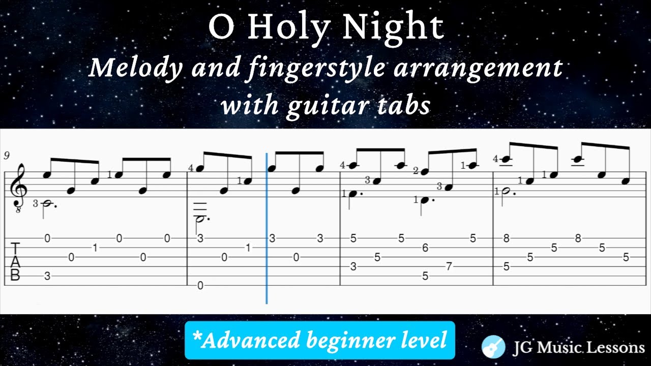 'Video thumbnail for O Holy Night - Melody and finger style arrangement with guitar tabs 🎸🎄'