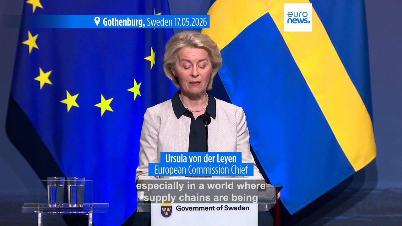 Video thumbnail for Von der Leyen lauds 'dynamic new era' in EU-India relations as Modi visits Sweden