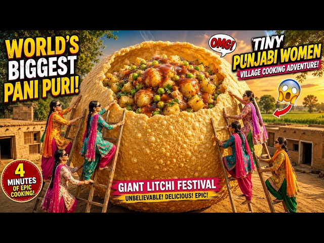 Video thumbnail for 6 Girls Make the World's Largest Pani Puri for a Poor Boy | Village Cooking 😱 #giantlitchifestival