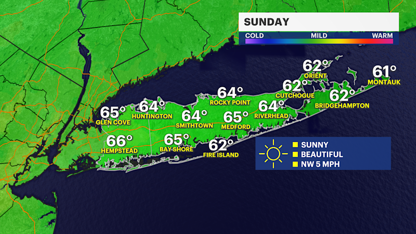 Video thumbnail for Sunny and seasonable Sunday across Long Island