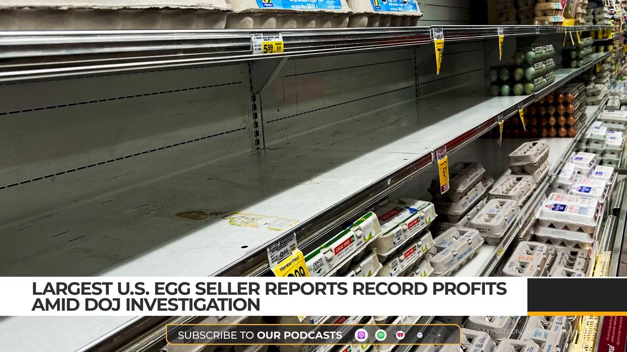 Video thumbnail for Largest US egg seller reports record profits amid DOJ investigation