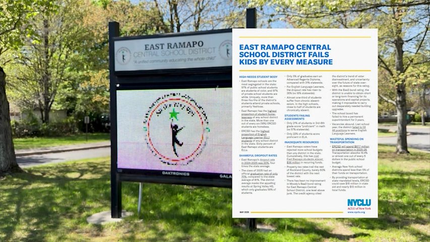 Video thumbnail for East Ramapo school district 'fails kids by every measure' according to NYCLU annual report