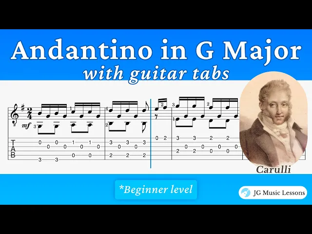 'Video thumbnail for Andantino in G Major by Carulli (guitar tabs)'