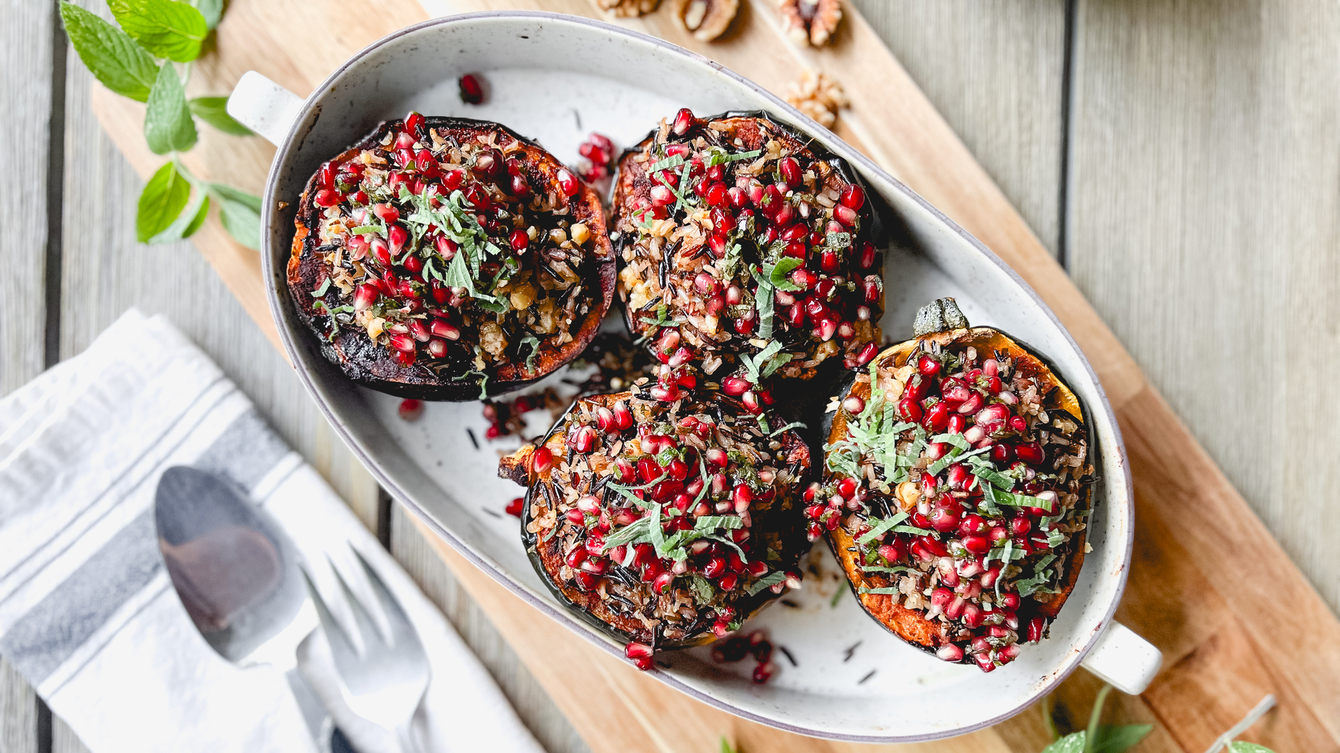 Video thumbnail for Wild Rice And Walnut-Stuffed Acorn Squash Recipe