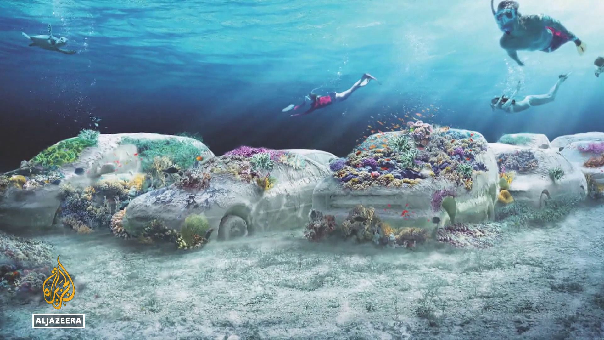Video thumbnail for Cement cars form new coral reef park: Miami reef revival driven by art and science