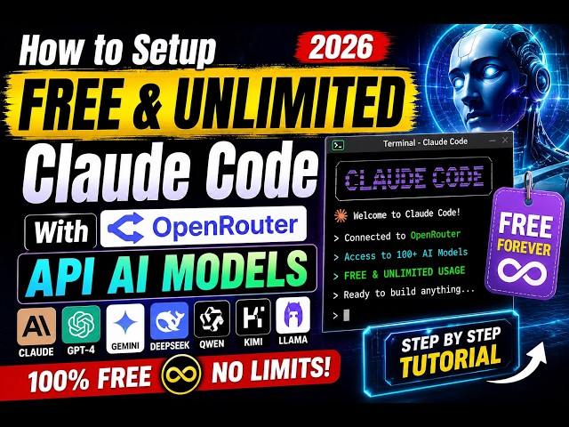 Video thumbnail for How to Setup FREE & UNLIMITED Claude Code With OpenRouter API AI Models in Terminal Tutorial in 2026