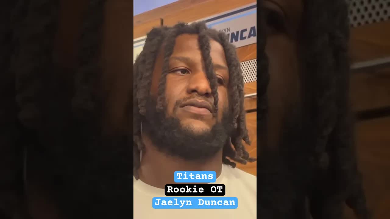 Video thumbnail for Rookie OT Jaelyn Duncan on potentially getting a chance at LT for the #Titans this week. #shorts