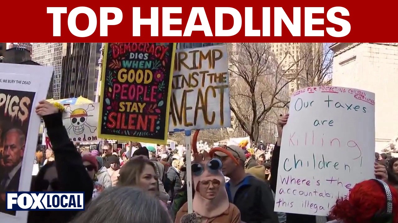 Video thumbnail for 'No Kings' protests in NYC, Congress stalls on DHS funding bill