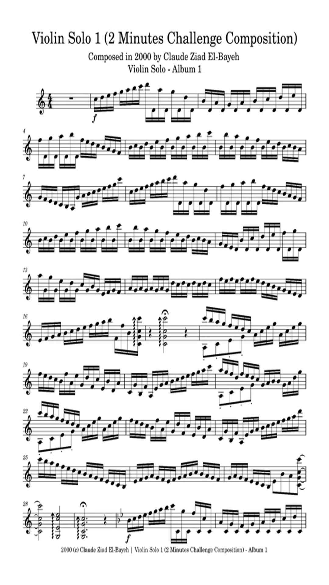 'Video thumbnail for Violin Solo 1 (2 Minutes Challenge Composition) - Claude Ziad El-Bayeh - Composed in 2000'