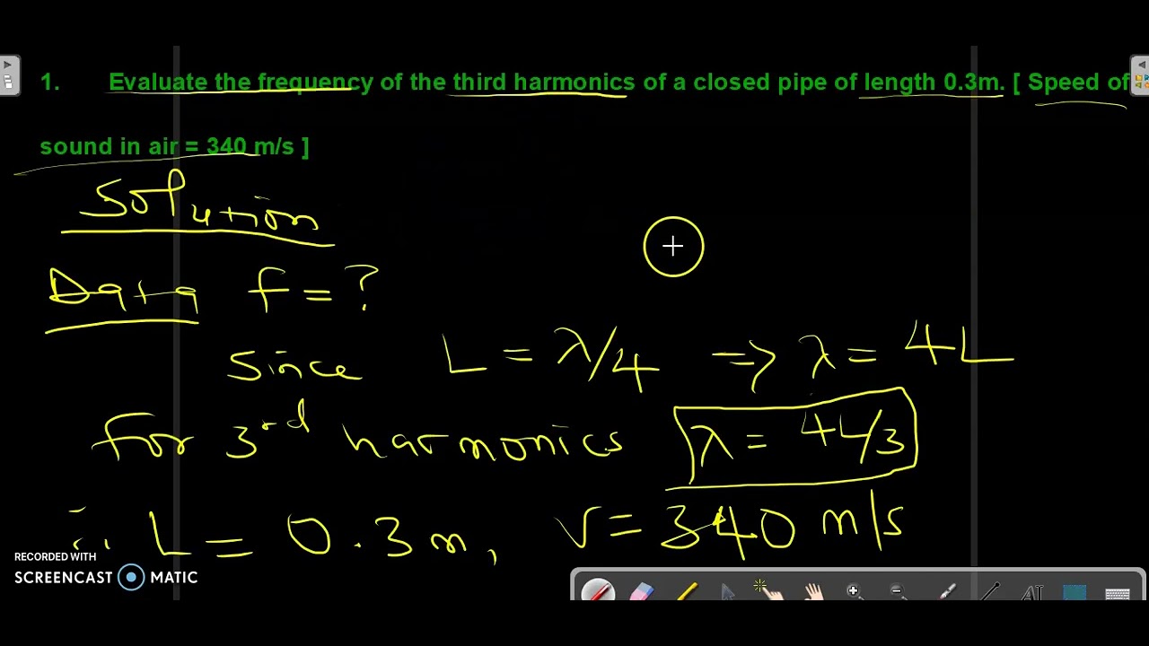 'Video thumbnail for Evaluate the frequency of the third harmonics of a closed pipe of length 0.3m'