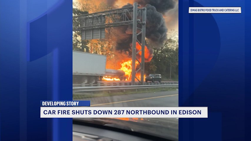 Video thumbnail for Route 287 shutdown at Exit 1 due to vehicle fire